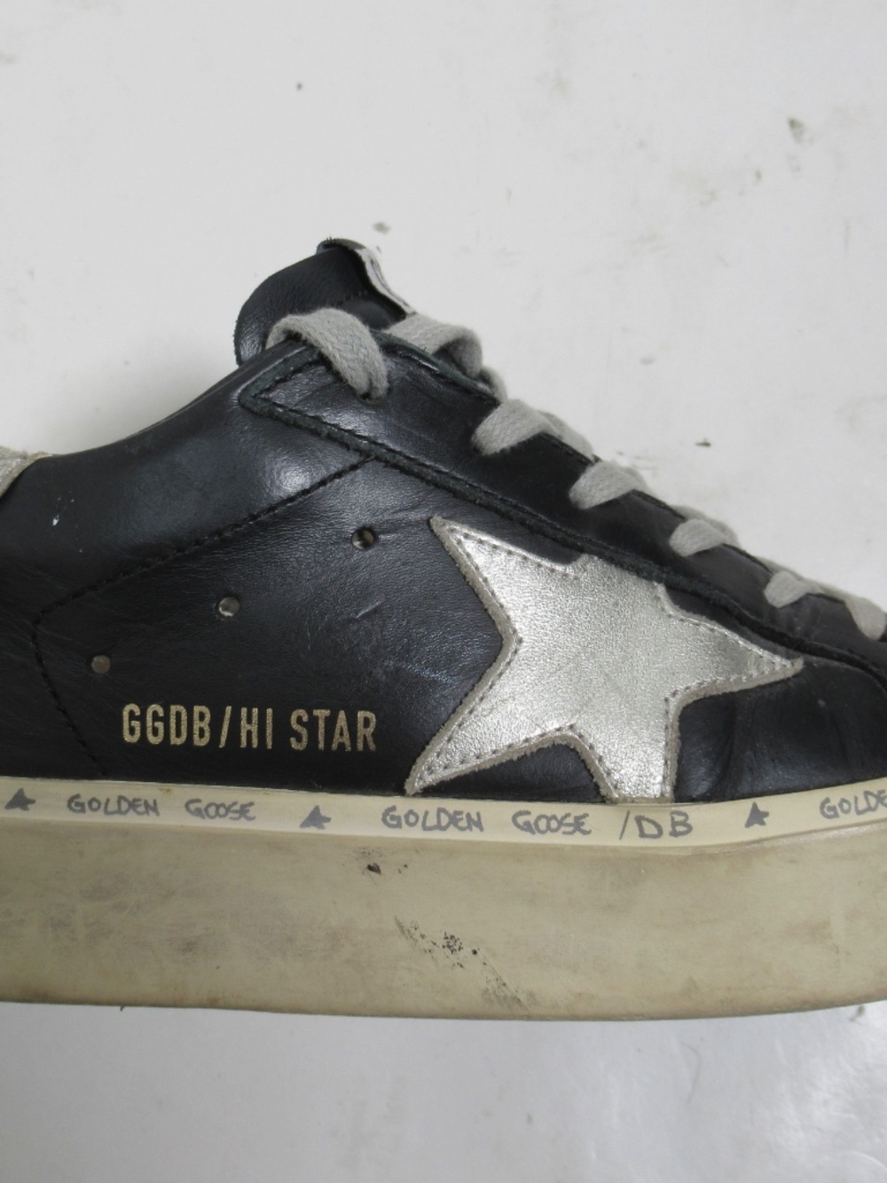 Golden Goose Women's Hi Star Black Leather Silver Star Silver Heel Tab Size 5 US